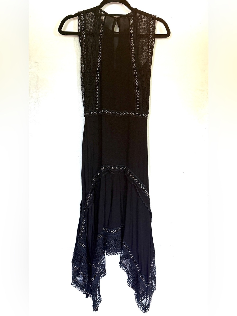 AllSaints Alicia Lace & Metal Midi Dress handkerchief hem 4 small All Saints - Picture 7 of 16